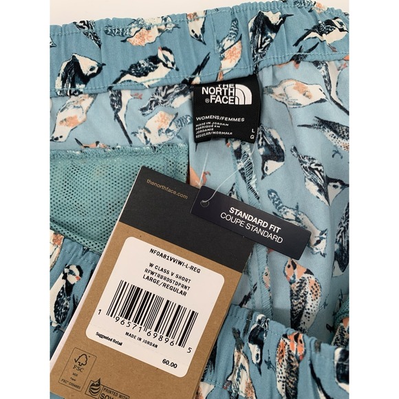 North Face Shorts Womens Large Blue Birds Hiking Running Gym FlashDry NEW - Picture 5 of 11